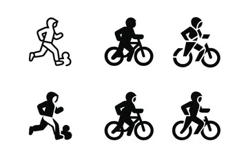 Obraz premium Cool Weather Icons. Outdoor activities in cooler weather (running, cycling). Icon set. Set Logo of Outdoor activities in cooler weather (running, cycling):