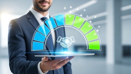 Achieve business success with strategic partnerships and growth, shown by a professional holding a progress report, symbolizing achievement and collaboration