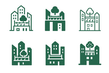 Fototapeta premium Rooftop Garden Logos. Rooftop garden designs in big cities. Icon set. Set Logo of Rooftop garden designs in big cities: windbreak screen. harmonious logo