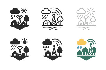 Rural Climate Icons. Rural communities and their adaptation to changing climates. Icon set. Set Logo of Rural communities and their adaptation to changing