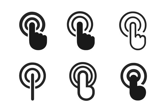 Haptic Logo Variations. Haptic communication. Icon set. Set Logo of haptic interaction: touchpoint with radiating circles. harmonious logo variations of the
