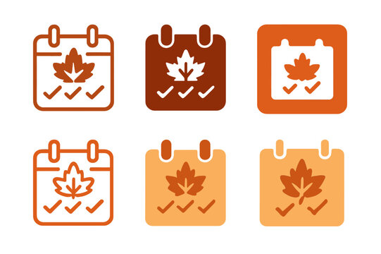 Autumn Cleaning Icons. Autumn home cleaning and organization. Icon set. Set Logo of Autumn home cleaning and organization: wall calendar checklist with tick