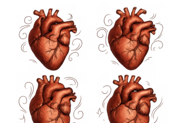 Human anatomical heart drawing pattern showing cardiovascular system and internal organ on transparent background