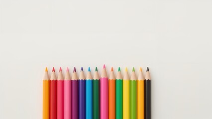 Fototapeta premium A row of colorful pencils arranged vertically against a plain white background.