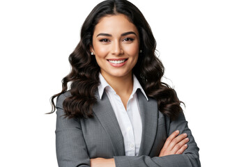 Young confident woman professional business portrait smiling arms crossed studio shot transparent background