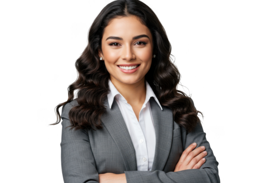 Young confident woman professional business portrait smiling arms crossed studio shot transparent background
