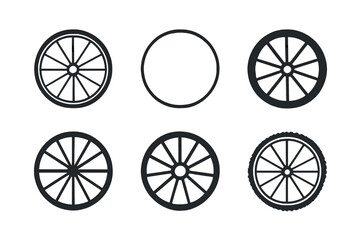 Fototapeta premium Bicycle Wheel Logos. Bicycle wheel. Icon set. Set Logo of bicycle wheel: minimalist tire. harmonious logo variations of the same emblematic concept, each with