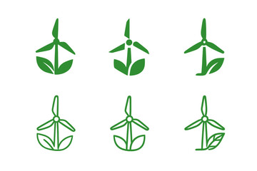 Obraz premium Green Innovation Icons. Green innovation. Icon set. Set Logo of green innovation: Wind turbine. harmonious logo variations of the same emblematic concept, each