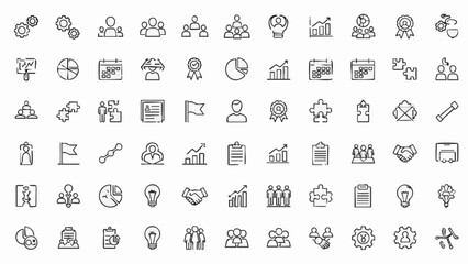 Collection of hand drawn business and finance icons in black and white vector