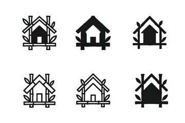 Fototapeta premium Eco Architecture Icons. Eco architecture. Icon set. Set Logo of Eco architecture: Bamboo framework. harmonious logo variations of the same emblematic concept