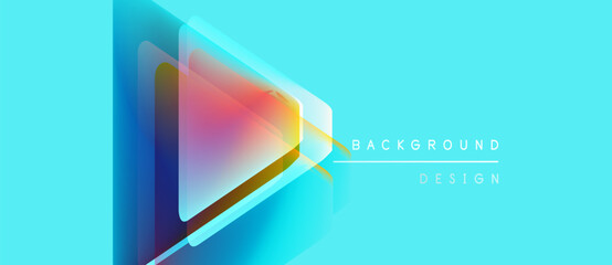 Abstract geometric design. Overlapping triangles create vibrant color gradients. Background features turquoise hues, modern aesthetic.