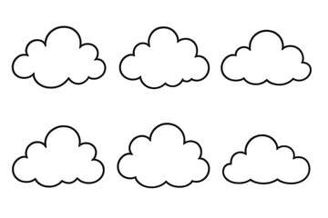 Set of six simple outlined cloud shapes for weather and sky design elements