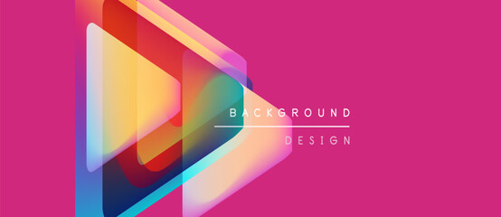 Abstract geometric shapes overlap vibrant pink backdrop. Modern design features layered triangles, creating dynamic visual effect. Text reads background design.