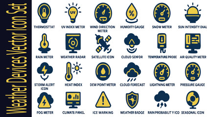 Weather Devices Icon Set: A comprehensive collection of meticulously crafted icons, each representing a distinct aspect of weather observation and measurement, presented with clarity and precision.