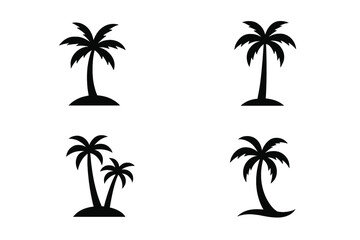 Collection of black palm tree icons representing tropical travel and summer holidays