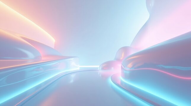 Smooth iridescent forms with neon glow abstract background - Powered by Adobe