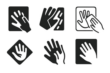 Fototapeta premium Fingerprint Cleaning Logos. Wiping fingerprints off glass. Icon set. Set Logo of wiping fingerprints off glass: handprint partially erased from a pane.