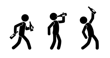 Drunk Stick Figure Icons Showing Drinking and Intoxication Behaviour.