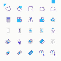 Collection of hand drawn finance and money icons in a grid layout