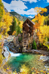 Fall foliage colors and abandoned mill near Crystal in Colorado