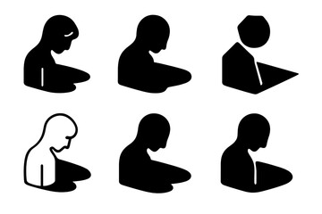 Emotional Pain Icons. Emotional Pain. Icon set. Set Logo of Emotional Pain: human silhouette with heavy shadow. harmonious logo variations of the