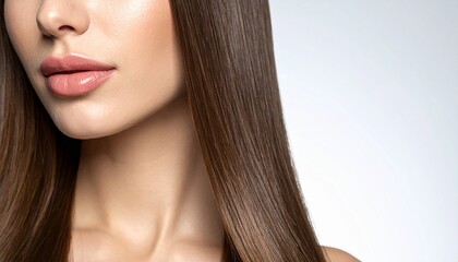 Fototapeta premium 艶やかなストレートヘアと滑らかな肌｜美容・ヘアケア・背景・広告に使える高解像度イメージ 