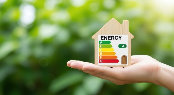 Energy Efficiency in Home Concept Hand Holding Model Rating A