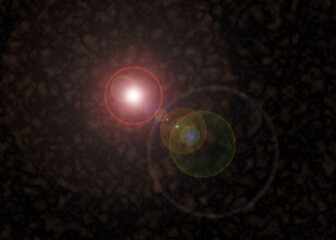 A bright blue red light with a circular lens flare ,glowing energy waves emanating from an abstract black hole center, creating cosmic visual effects.