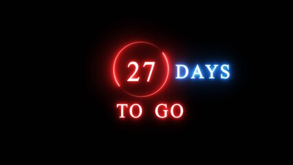 27 days countdown number illustration. Neon counting number text. Calendar date concept.