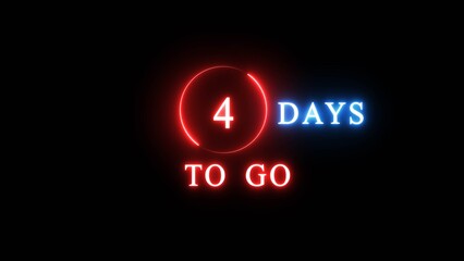 4 days countdown number illustration. Neon counting number text. Calendar date concept.
