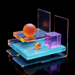 Abstract Glass and Acrylic Geometric Composition with Spheres And Cubes