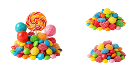 Colorful candy assortment with lollipops transparent background cutout png