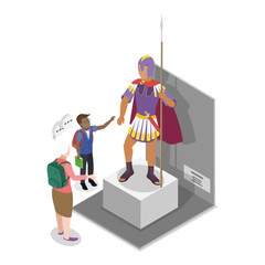 Fototapeta premium 3D Isometric Flat Vector Illustration of School Museum Excursion, Cultural Education, Exhibition. Item 2