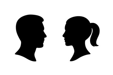 Male and Female Profile Silhouettes Facing Each Other