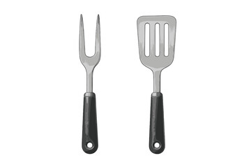 Stainless steel grilling utensils set featuring meat fork and slotted spatula