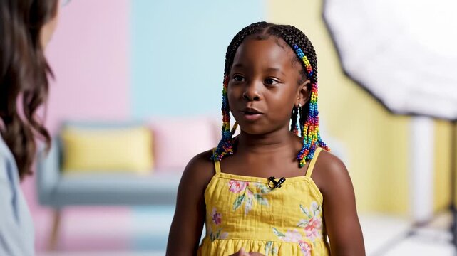 Little Girl Talking to an Adult Woman, Indoor Interview