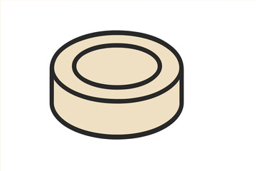 Beige cylindrical disc shape with thick black outline isolated on white background