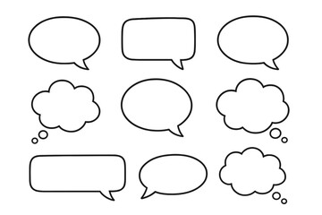 Nine different outline speech and thought bubbles set on a white background