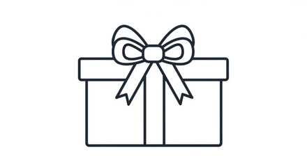 Outline vector icon of a classic gift box tied with an elegant ribbon and bow, symbolizing celebrations, presents, and special occasions design.