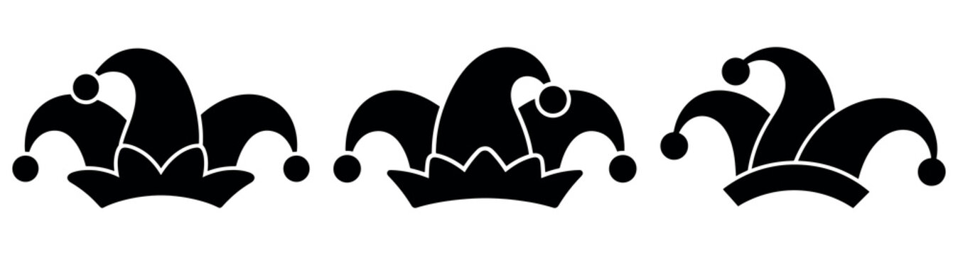 Elegant jester hat silhouette vector set featuring playful carnival shapes, festive decorative curves and classic clown-style outlines, perfect for celebration themes, party graphics and fun creative 