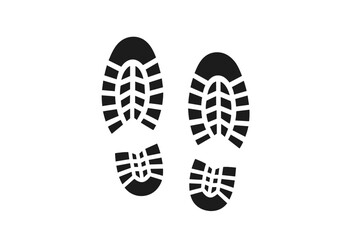 Detailed pair of black boot sole prints showing rugged tread pattern isolated on white background