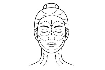 Woman's face diagram showing proper massage direction for anti-aging skincare routine