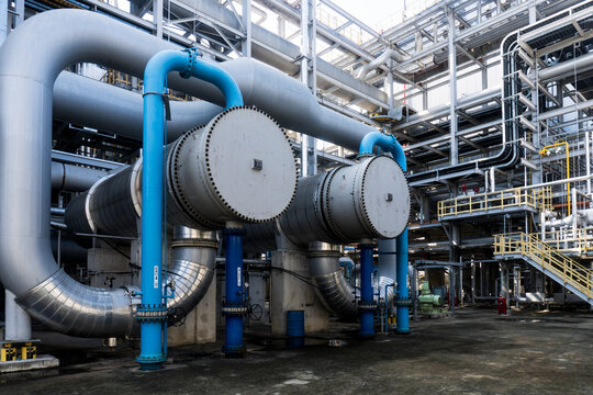 Industrial Heat Exchangers and Piping System in Petrochemical Plant