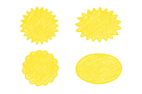 Hand drawn yellow badge shapes set with rough crayon texture