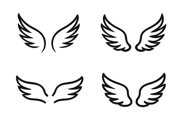 Simple black outline angel wings symbols collection for design and logos