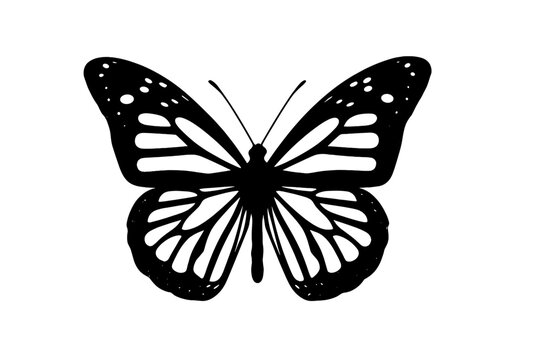 Detailed monarch butterfly silhouette with intricate wing pattern isolated on white