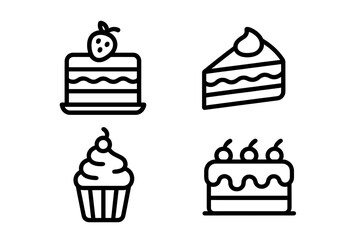 Minimalist black and white icons featuring various sweet desserts and baked goods