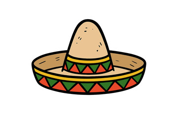 Traditional Mexican sombrero hat with colorful geometric pattern band on white background
