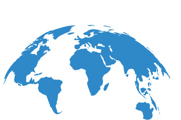 Obraz premium Stylized blue world map globe projection showing continents of Earth on a clean white background