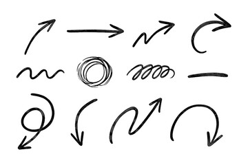 Collection of hand drawn arrows and scribbles indicating direction and emphasis